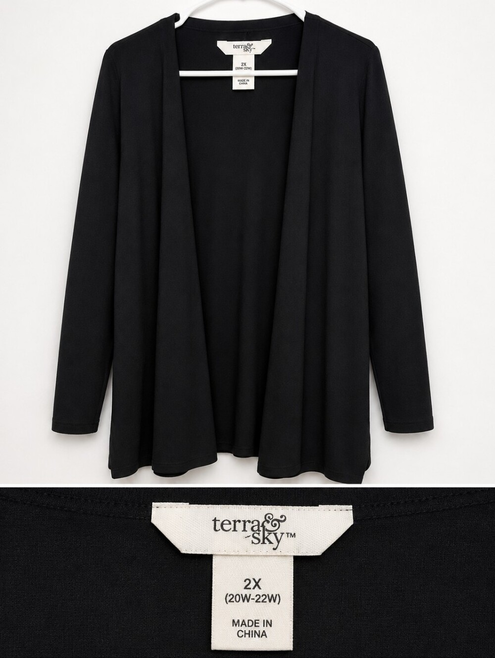 Terra & Sky Black Open-Front Drapey Cardigan